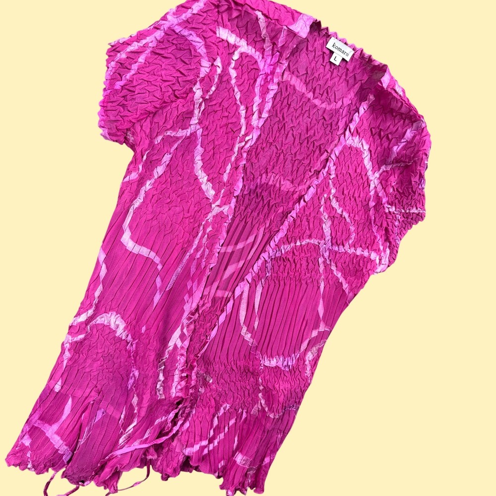 Komarov Cardigan‎ Women L Pink Crinkle Pleated Textured Open Lightweight Shrug